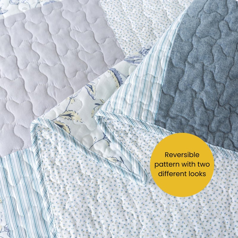 SLPR Coastal Dream Cotton Pieced Quilt Set - King Size with 2 Shams, Soft Purple & Blue Patchwork Quilted Bedspread, Farmhouse Country Style Bedding for All Seasons - Image 5